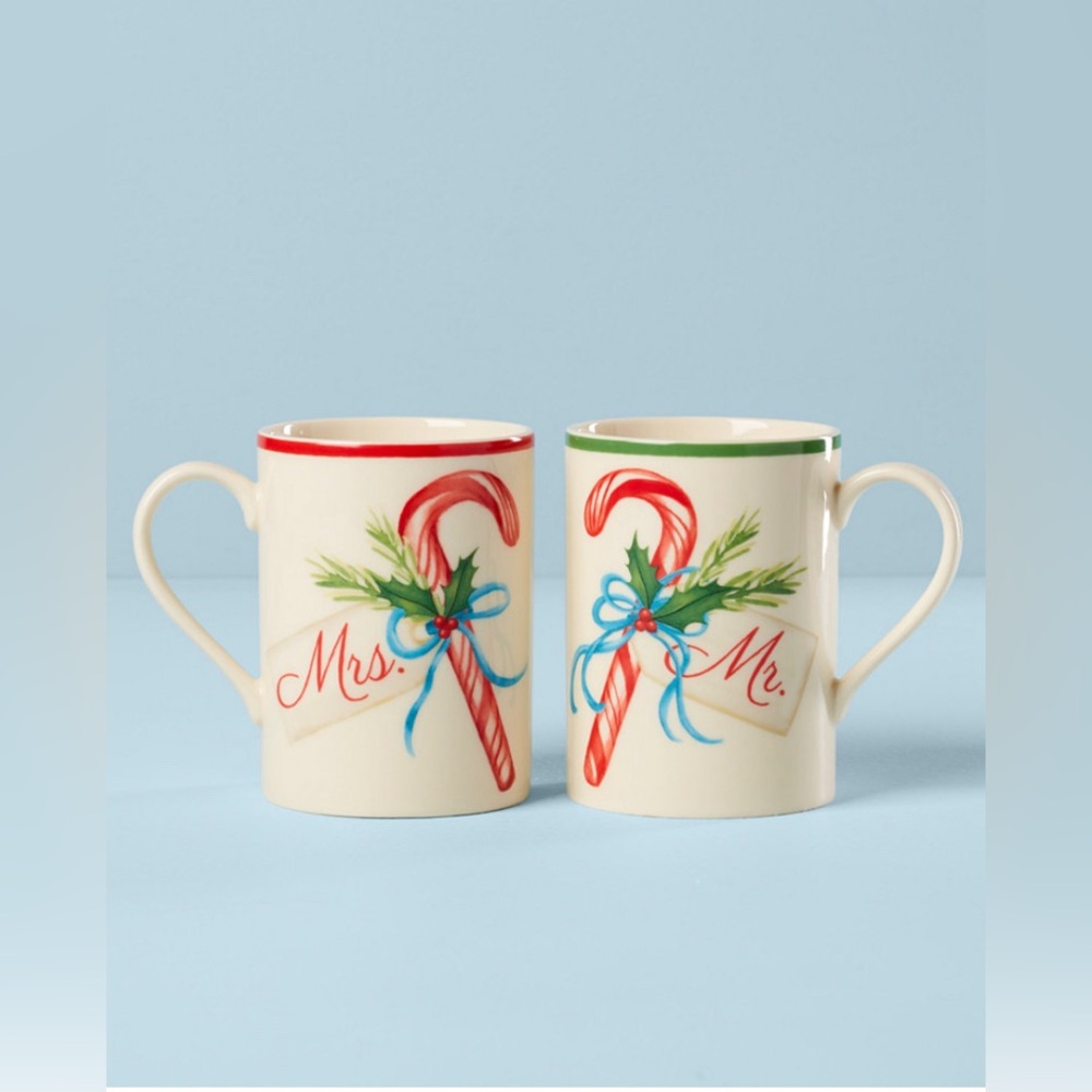 🎄🍭🎄NWT Lenox Mr. & Mrs. Candy Cane Porcelain Mug Set